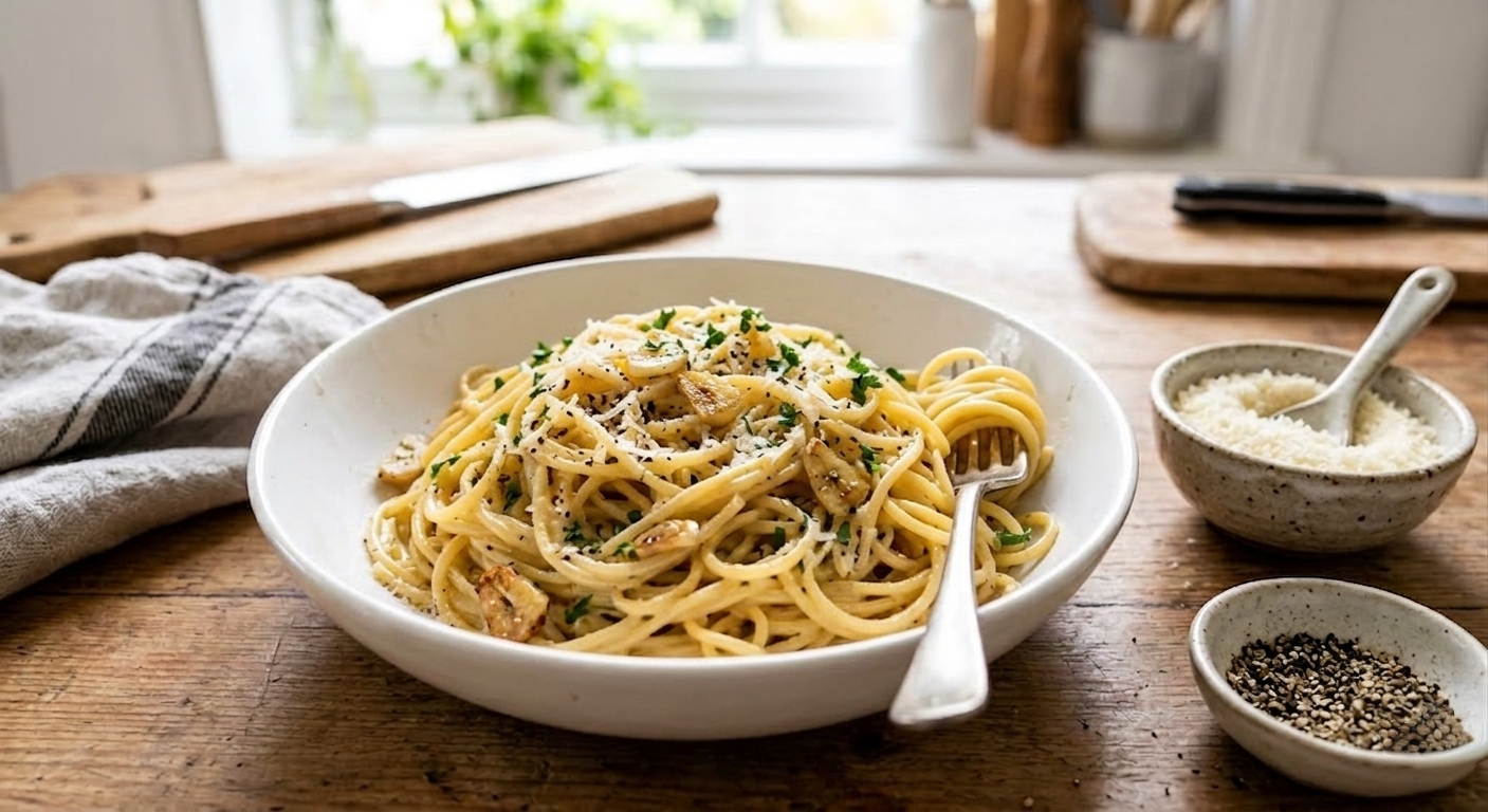 Spaghetti with parsley and garlic